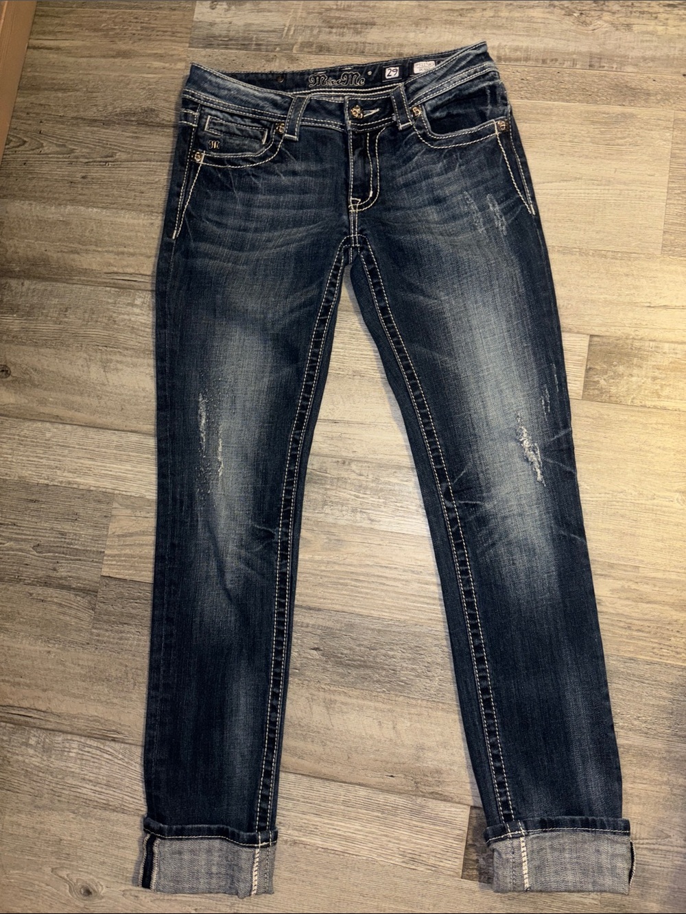Miss Me Dark Blue Distressed Skinny Cuff Jeans